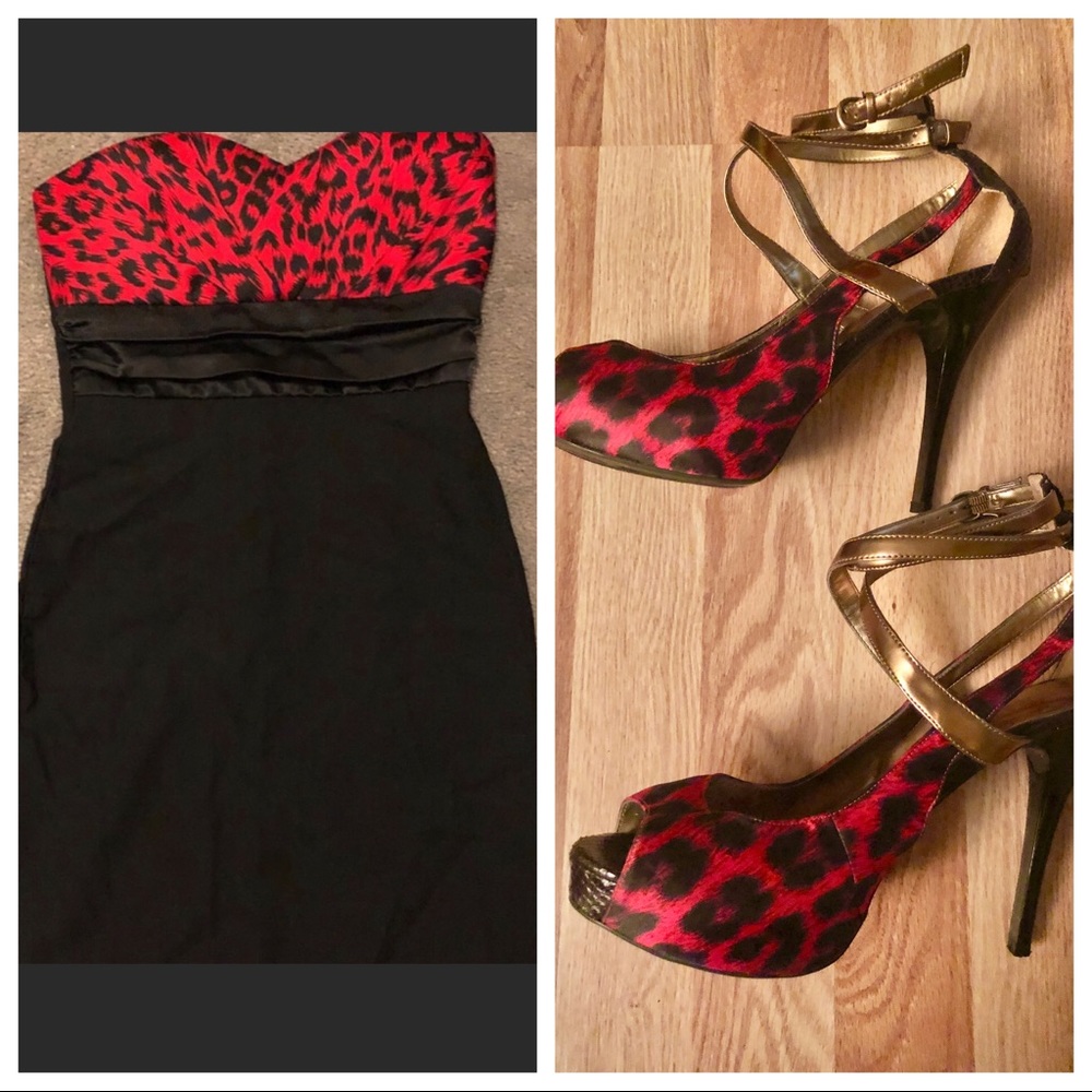 Matching Strapless Mini Dress Sz S & Heels 10 - Picture 1 of 16